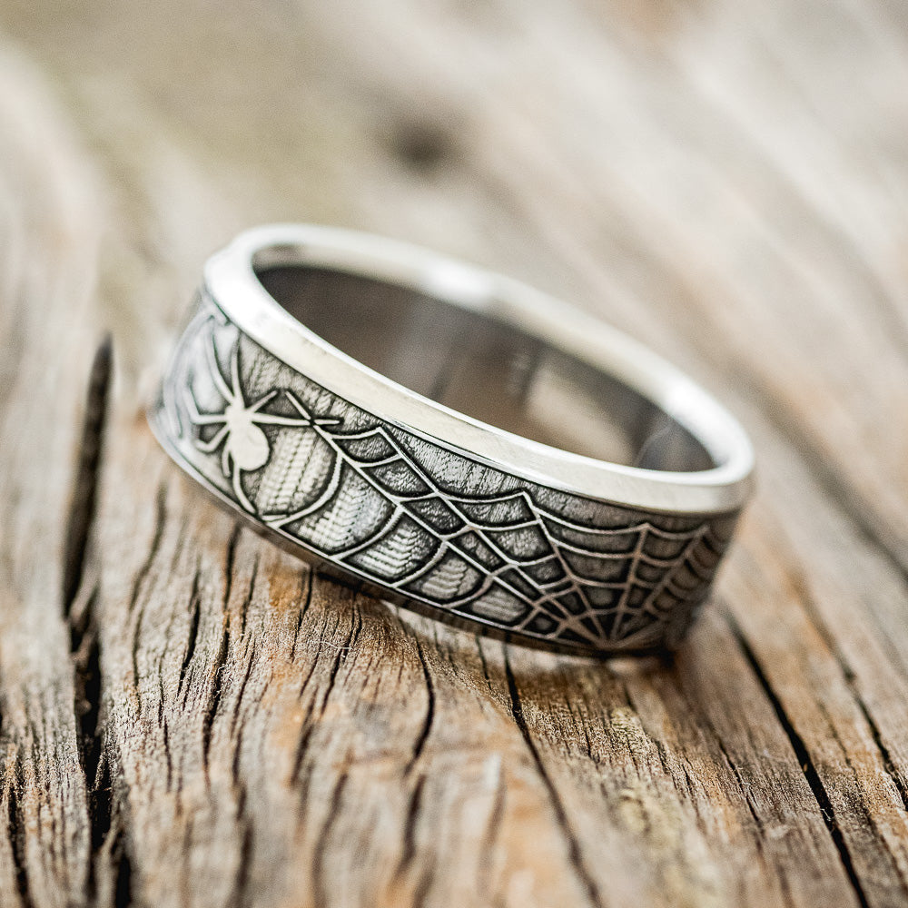 "LEGACY" - CHANNEL EMBOSSED SPIDER & WEB WEDDING BAND-4