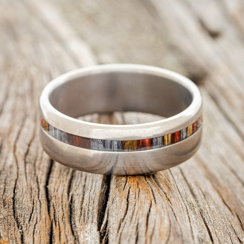 "VERTIGO" - RED, GREY & BROWN BIRCH WOOD WEDDING BAND - READY TO SHIP-3