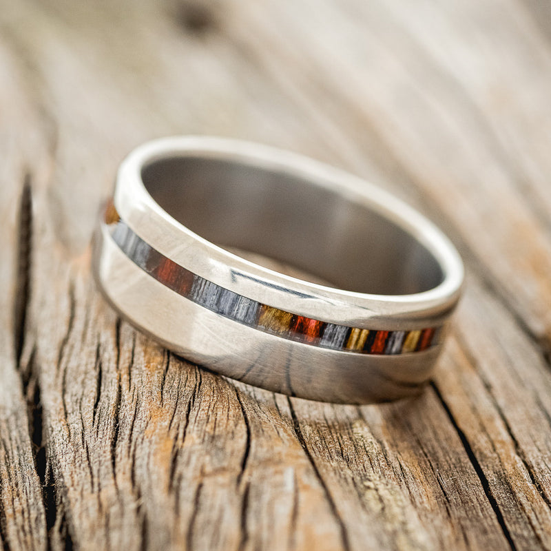 "VERTIGO" - RED, GREY & BROWN BIRCH WOOD WEDDING BAND - READY TO SHIP-2