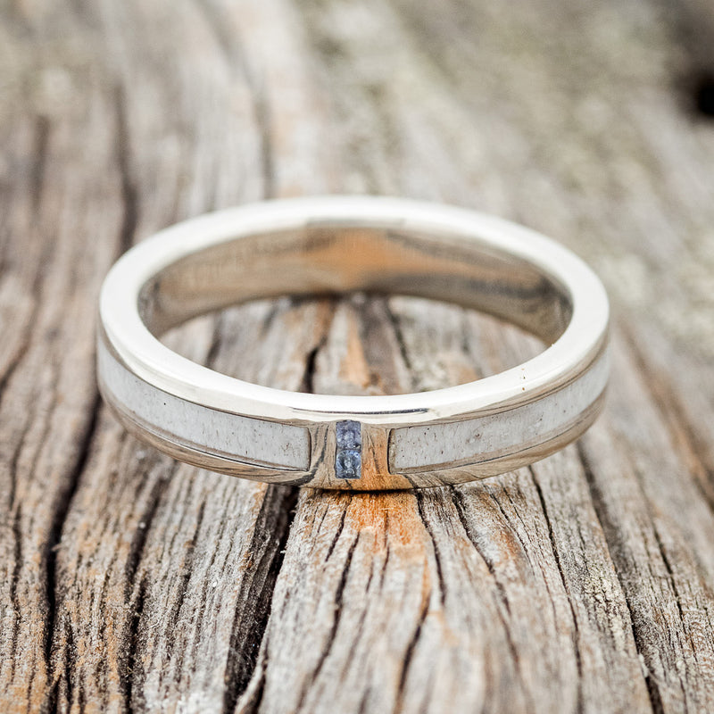 "CASPIAN" - ANTLER & AQUAMARINE WEDDING RING FEATURING A 14K GOLD BAND-3