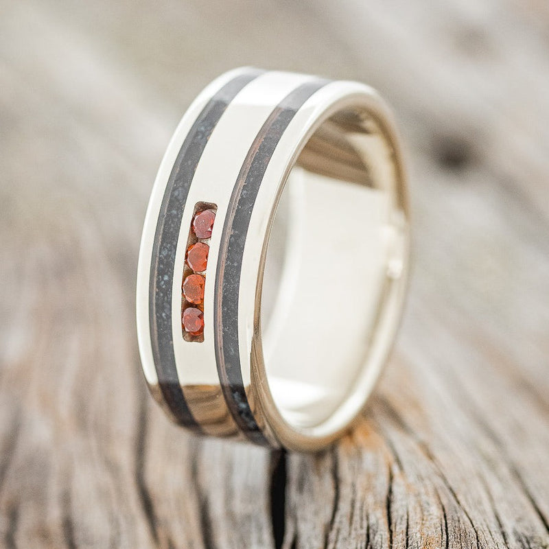 "RYDER" - PATINA COPPER & GARNET WEDDING RING-1