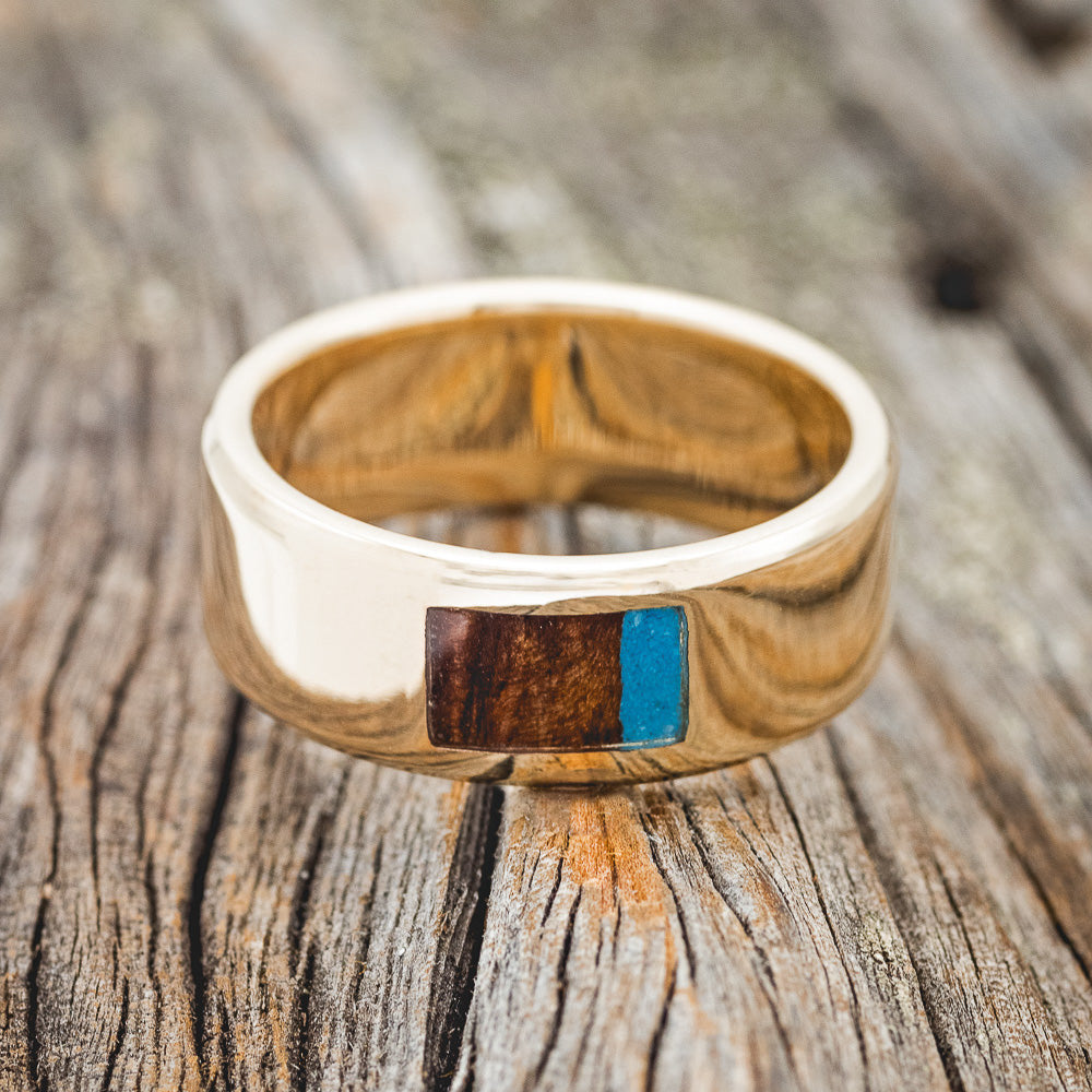REDWOOD & TURQUOISE WEDDING RING FEATURING A 14K GOLD BAND-3