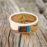 REDWOOD & TURQUOISE WEDDING RING FEATURING A 14K GOLD BAND