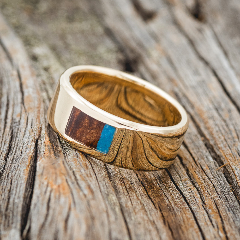 REDWOOD & TURQUOISE WEDDING RING FEATURING A 14K GOLD BAND-2