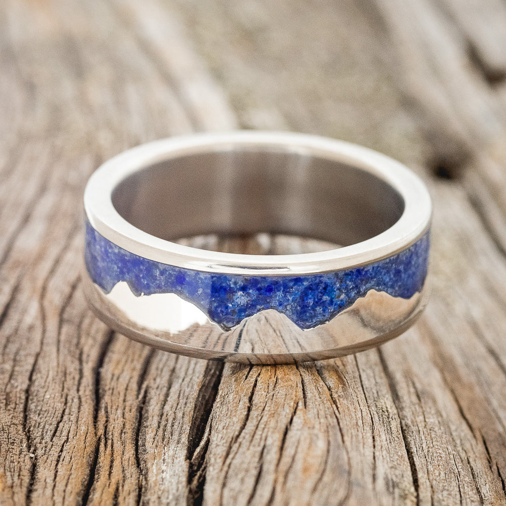 "HELIOS" - LAPIS LAZULI WITH SILVER MOUNTAIN RANGE WEDDING BAND-3