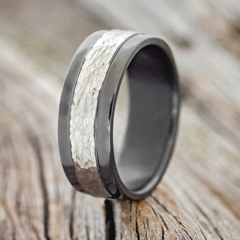 "SEDONA" - RAISED HAMMERED CENTER WEDDING RING-1