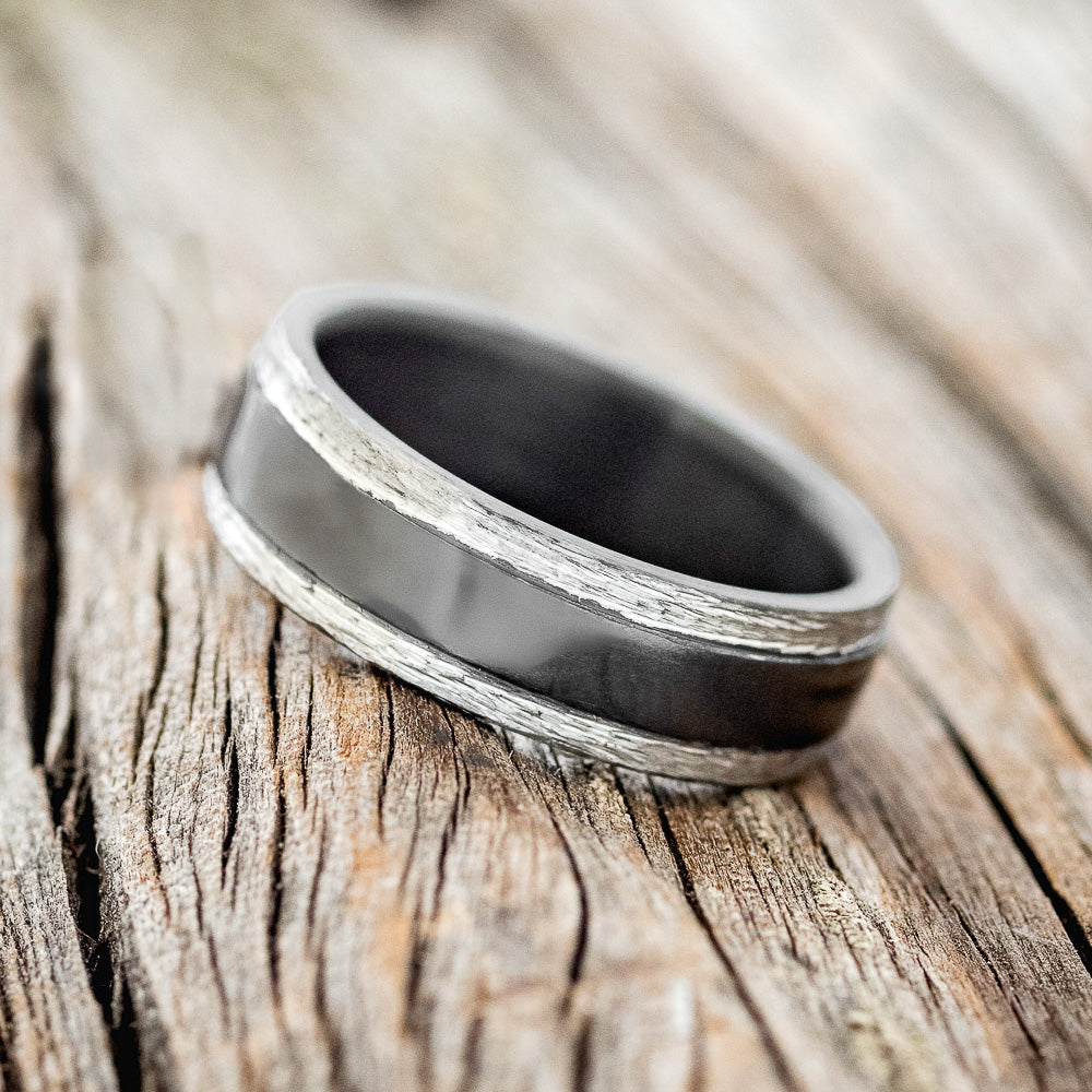 "SEDONA" - MATCHING SET OF BLACK ZIRCONIUM WEDDING RINGS WITH A HAMMERED FINISH-5