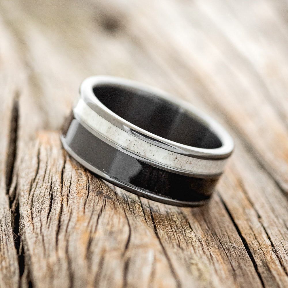 "RAPTOR" - AFRICAN BLACK WOOD & ANTLER WEDDING RING-2