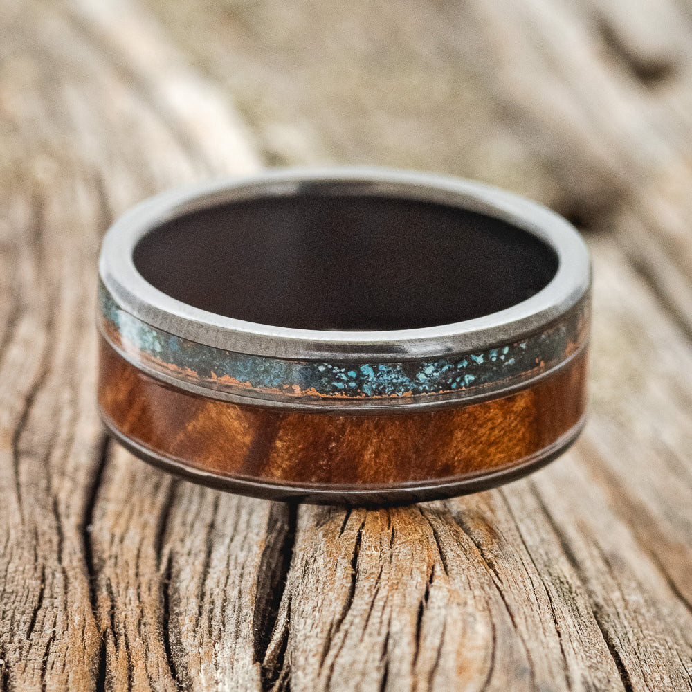 "RAPTOR" - PATINA COPPER & REDWOOD WEDDING RING-6
