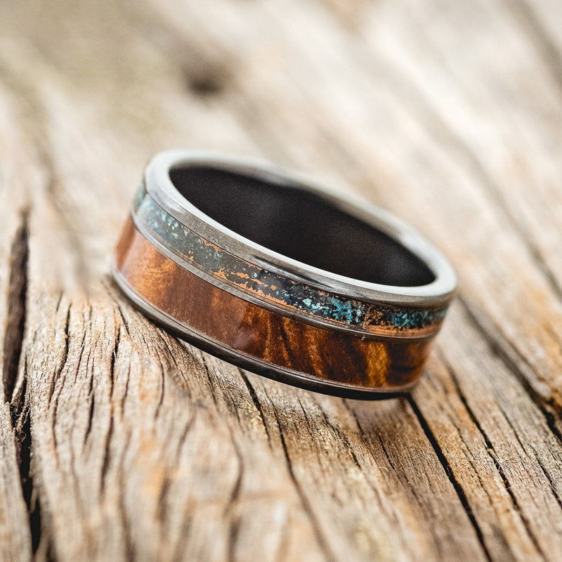 "RAPTOR" - PATINA COPPER & REDWOOD WEDDING BAND - READY TO SHIP-5