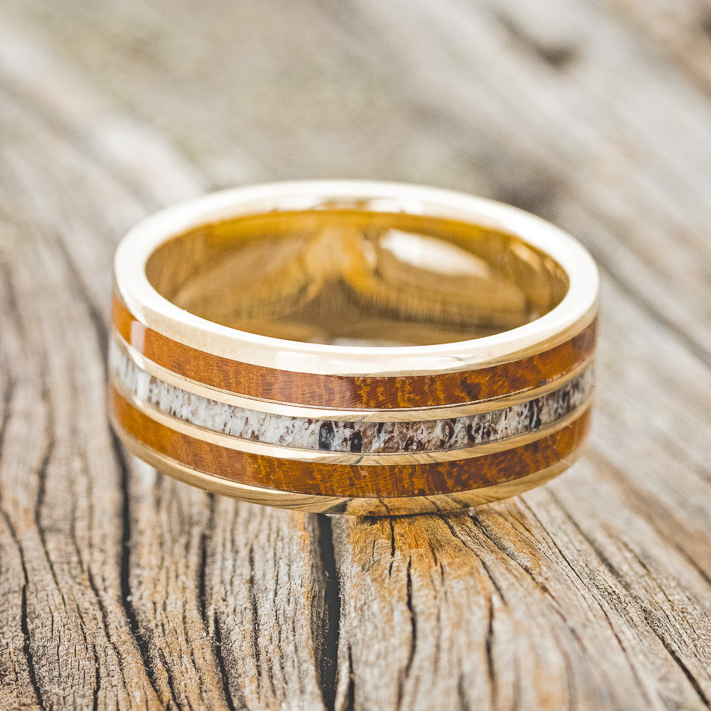"RIO" - REDWOOD & ANTLER WEDDING RING FEATURING A 14K GOLD BAND-3