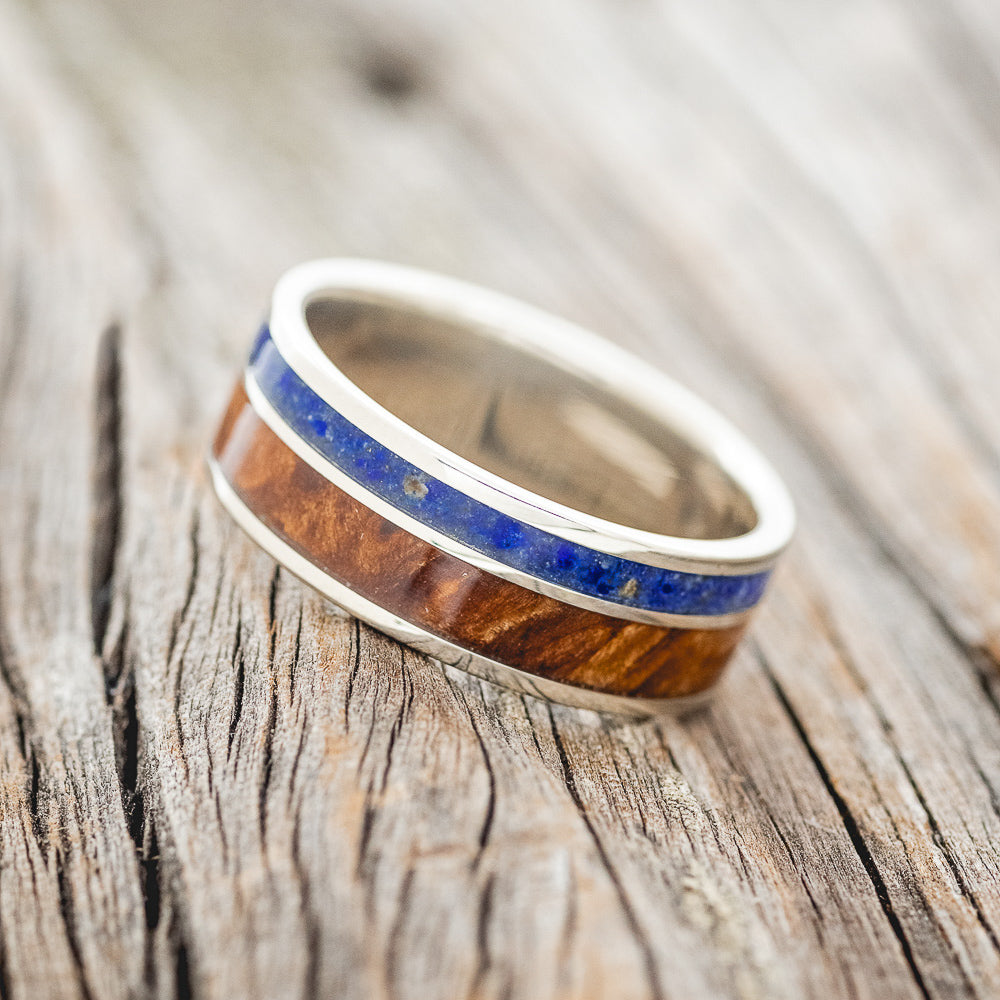 "RAPTOR" - LAPIS LAZULI & REDWOOD WEDDING RING FEATURING A 14K GOLD BAND-2