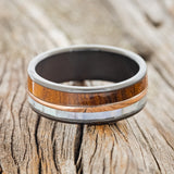 "RAPTOR" - MOTHER OF PEARL, IRONWOOD & 14K GOLD INLAY WEDDING RING-3