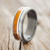 "RAPTOR" - MOTHER OF PEARL, IRONWOOD & 14K GOLD INLAY WEDDING RING-1