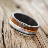 "RAPTOR" - MOTHER OF PEARL, IRONWOOD & 14K GOLD INLAY WEDDING RING-2