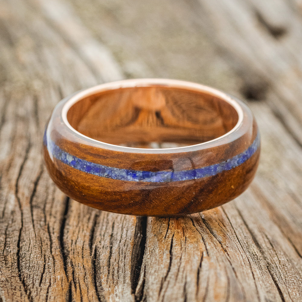 "REMMY" - REDWOOD & LAPIS LAZULI WEDDING RING FEATURING A 14K GOLD BAND-3