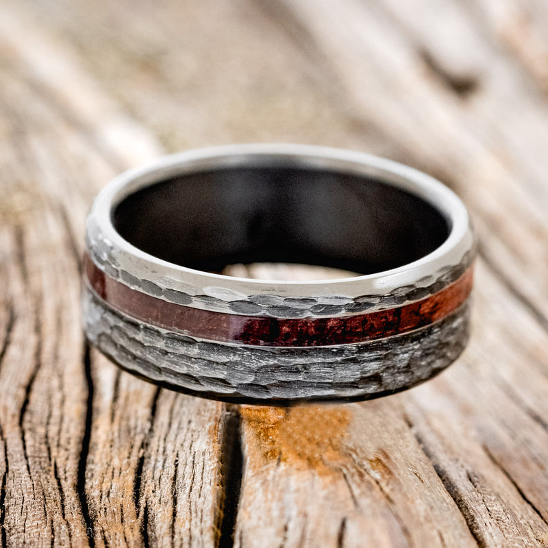 "VERTIGO" - PURPLEHEART WOOD WEDDING BAND WITH HAMMERED FINISH-6