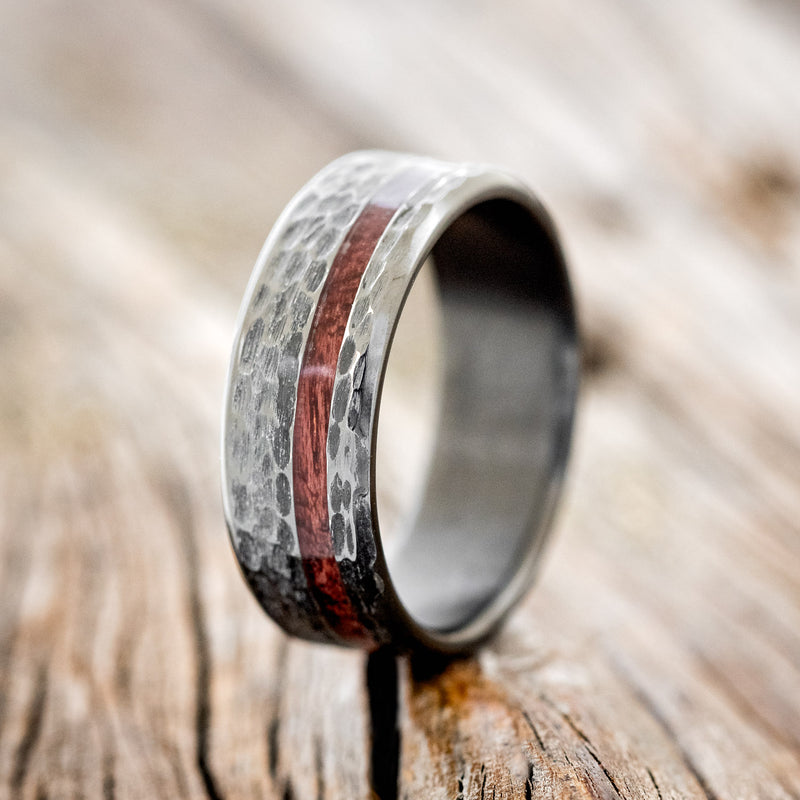 "VERTIGO" - PURPLEHEART WOOD WEDDING BAND WITH HAMMERED FINISH-4