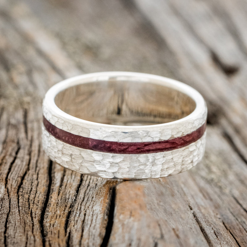 "VERTIGO" - PURPLEHEART WOOD WEDDING BAND WITH HAMMERED FINISH-9