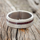 "VERTIGO" - PURPLEHEART WOOD WEDDING BAND WITH HAMMERED FINISH-3