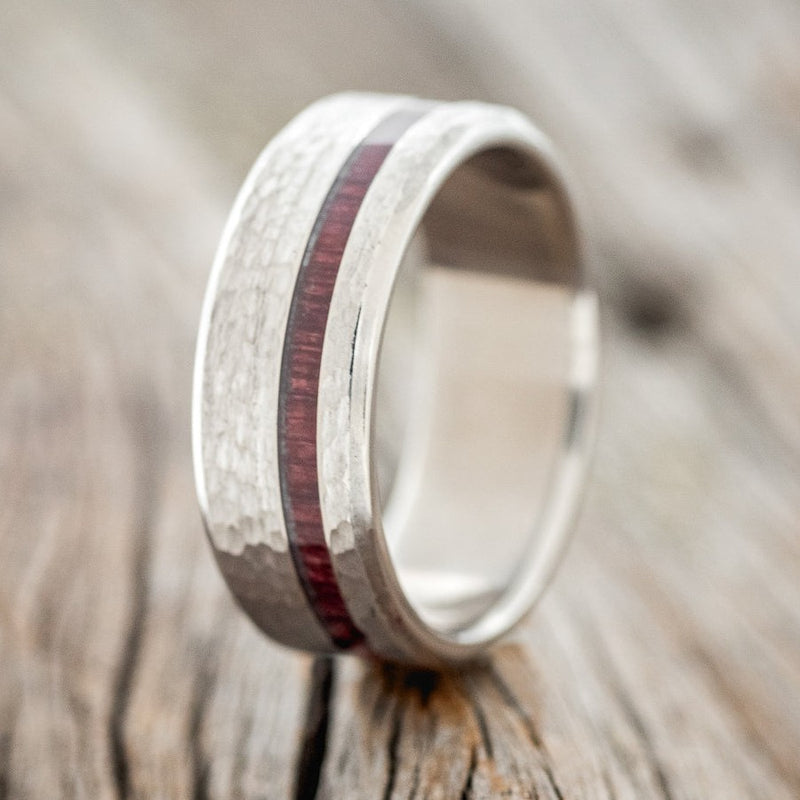 "VERTIGO" - PURPLEHEART WOOD WEDDING BAND WITH HAMMERED FINISH-1