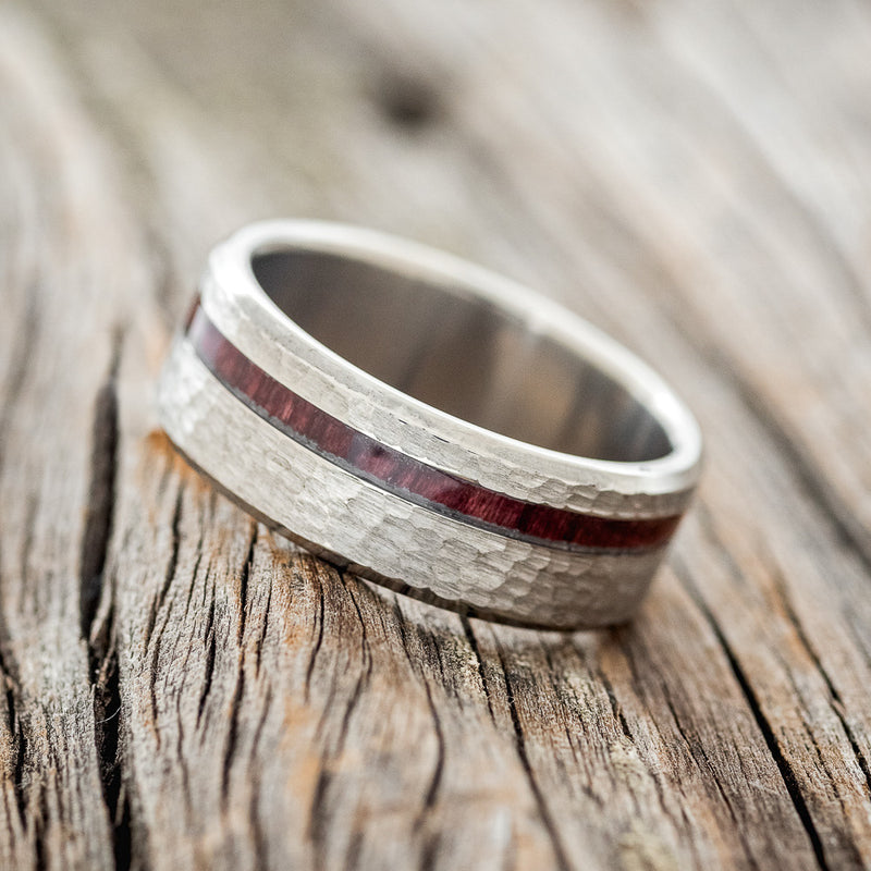 "VERTIGO" - PURPLEHEART WOOD WEDDING BAND WITH HAMMERED FINISH-2