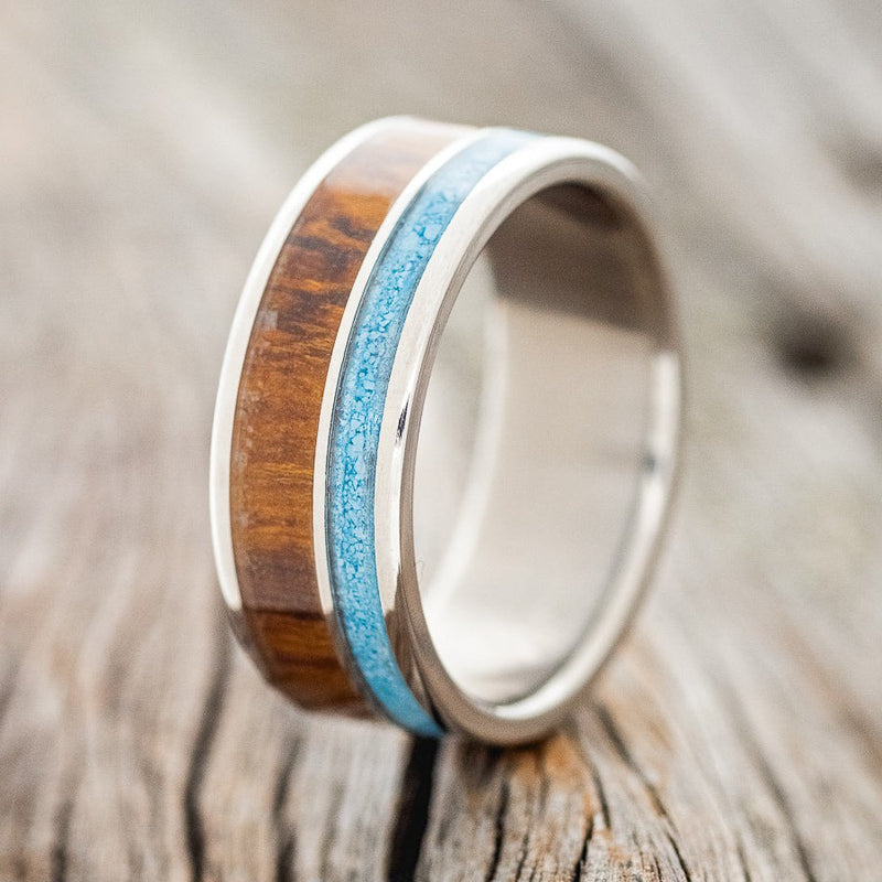 "RAPTOR" - REDWOOD & TURQUOISE WEDDING BAND-1