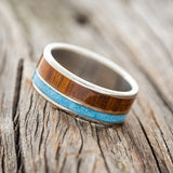 "RAPTOR" - REDWOOD & TURQUOISE WEDDING BAND-2