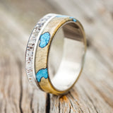 "GOLDEN" - BUCKEYE BURL WOOD, TURQUOISE & ANTLER WEDDING BAND-1