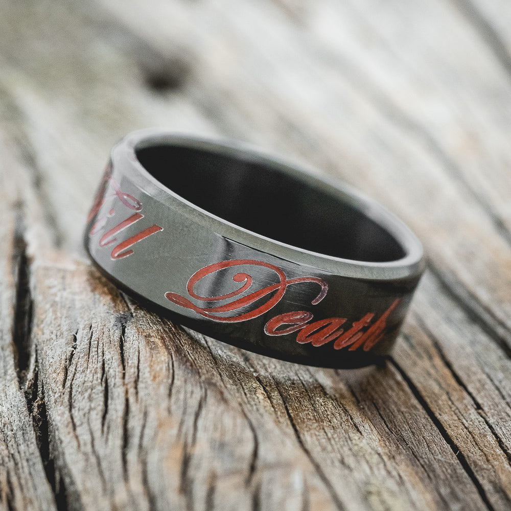 "TILL DEATH" - GLOWING ENGRAVED WEDDING RING-2