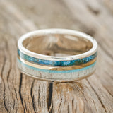 "ELEMENT" - PATINA COPPER, TURQUOISE, ANTLER & 14K GOLD INLAY WEDDING BAND