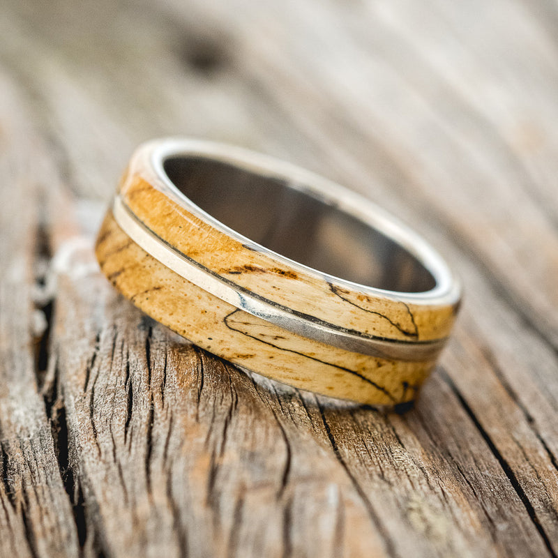 "GOLDEN" - SPALTED MAPLE WOOD WEDDING BAND-2