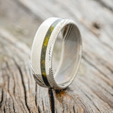 "VERTIGO" - MOSSY PATINA COPPER WEDDING BAND - DAMASCUS STEEL - SIZE 12 1/2-1