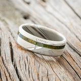 "VERTIGO" - MOSSY PATINA COPPER WEDDING BAND - DAMASCUS STEEL - SIZE 12 1/2-2