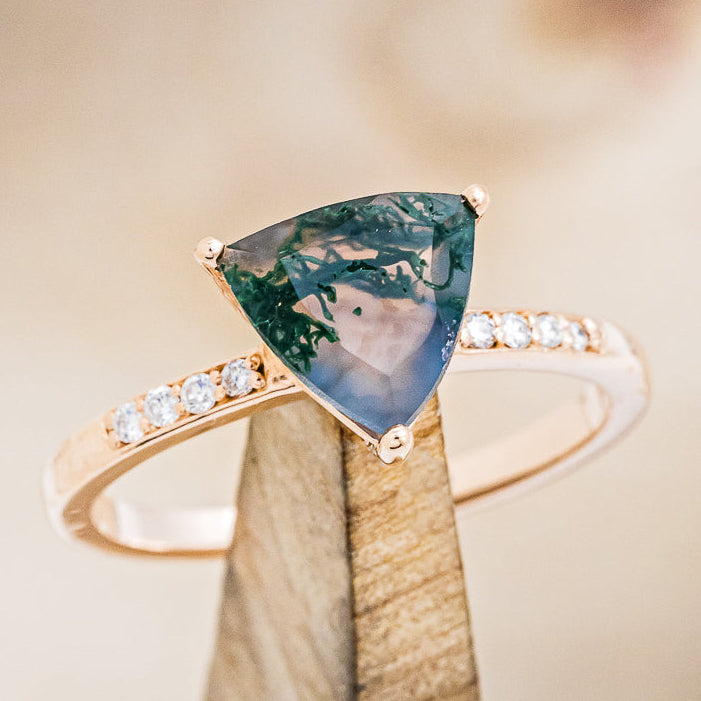 "PIPER" - TRILLION CUT MOSS AGATE ENGAGEMENT RING WITH DIAMOND ACCENTS-7