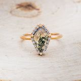 "STEVIE" - KITE CUT MOSS AGATE ENGAGEMENT RING WITH DIAMOND HALO-4