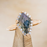 "STEVIE" - KITE CUT MOSS AGATE ENGAGEMENT RING WITH DIAMOND HALO-1