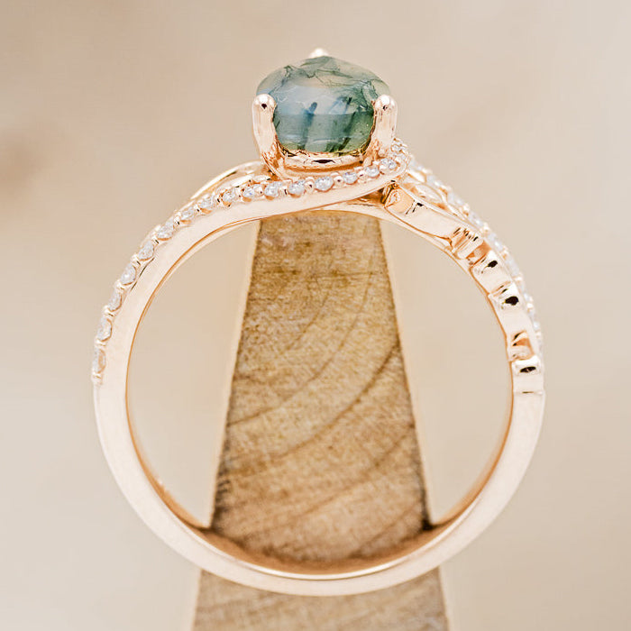 "SCARLET" - PEAR-SHAPED MOSS AGATE ENGAGEMENT RING WITH DIAMOND ACCENTS-5