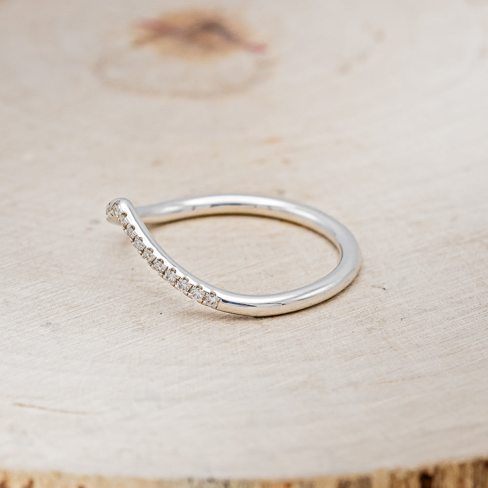 "ZIA" - BRIDAL SUITE - ELONGATED HEXAGON MOSS AGATE ENGAGEMENT RING WITH OREGON SUNSTONE ACCENTS & DIAMOND TRACERS-15