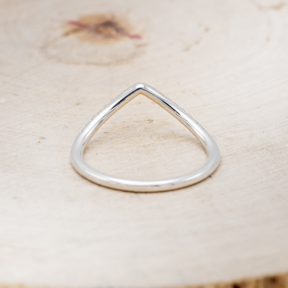 "ZIA" - BRIDAL SUITE - ELONGATED HEXAGON MOSS AGATE ENGAGEMENT RING WITH OREGON SUNSTONE ACCENTS & DIAMOND TRACERS-17