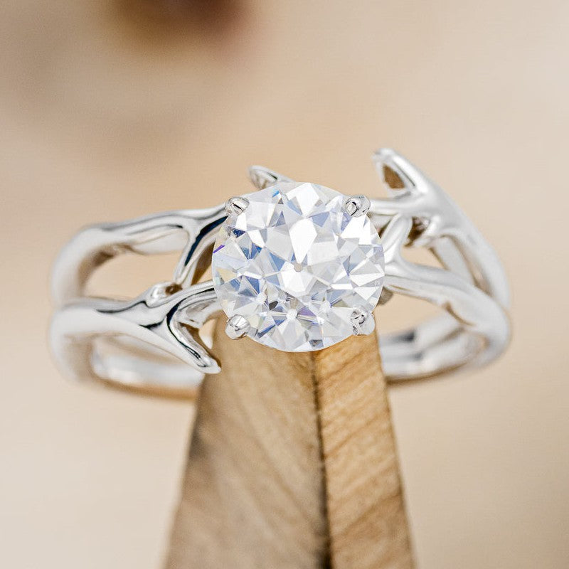 "ARTEMIS" - ROUND MOISSANITE ENGAGEMENT RING WITH AN ANTLER STYLE STACKING BAND-1