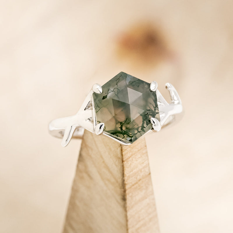 "ARTEMIS" - HEXAGON MOSS AGATE ENGAGEMENT RING-7