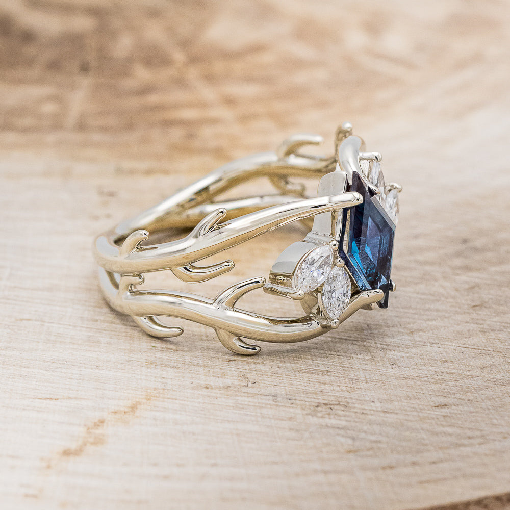 "ARTEMIS" - LOZENGE CUT LAB-GROWN ALEXANDRITE ENGAGEMENT RING WITH MARQUISE DIAMOND ACCENTS-2