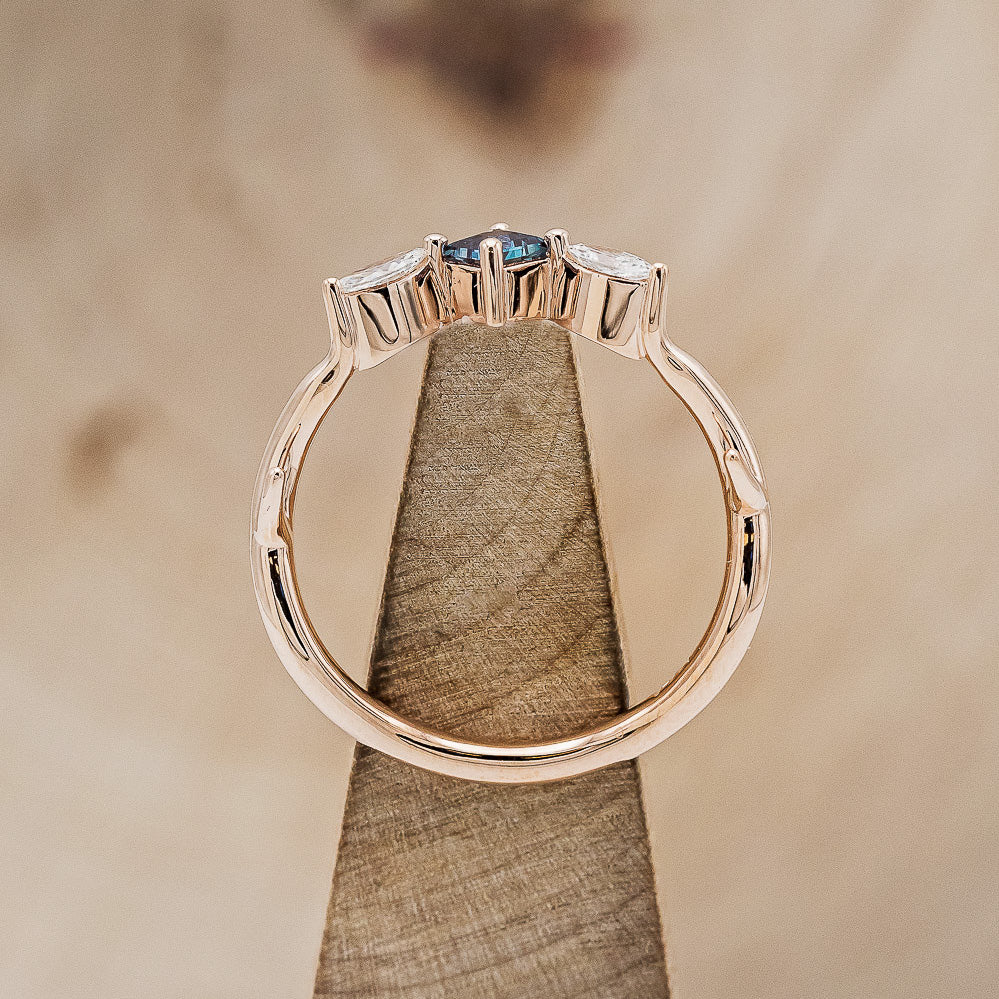 "ARTEMIS" - PRINCESS CUT LAB-GROWN ALEXANDRITE ENGAGEMENT RING WITH MARQUISE DIAMOND ACCENTS-5