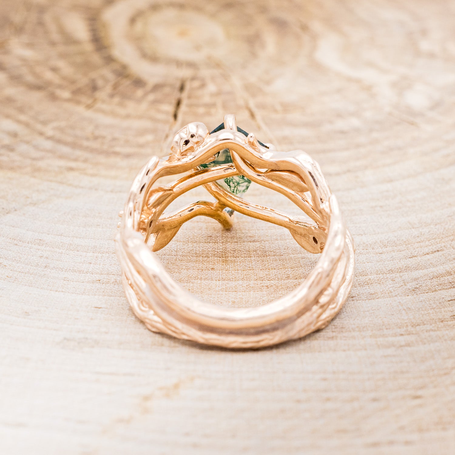 "ARTEMIS ON THE VINE" - KITE CUT MOSS AGATE ENGAGEMENT RING WITH DIAMOND ACCENTS & "BRIAR" BRANCH-STYLE TRACER-6