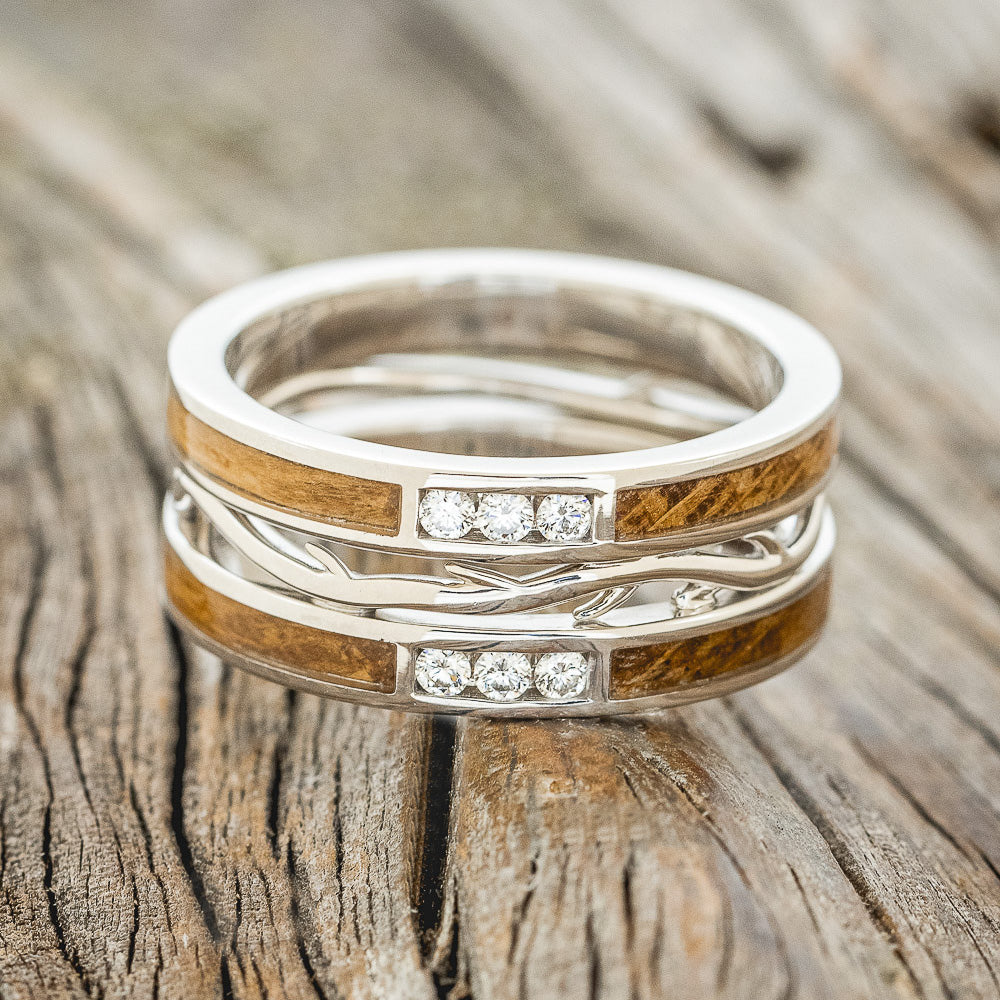 MEN'S "ARTEMIS" - WHISKEY BARREL OAK & DIAMOND WEDDING RING FEATURING A 14K GOLD BAND-3