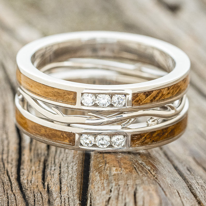 MEN'S "ARTEMIS" - WHISKEY BARREL OAK & DIAMOND WEDDING RING FEATURING A 14K GOLD BAND-3