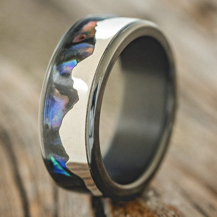 "HELIOS" - PAUA SHELL & SILVER MOUNTAIN RANGE WEDDING RING-2