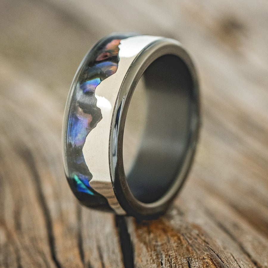 "HELIOS" - PAUA SHELL & SILVER MOUNTAIN RANGE WEDDING RING-2