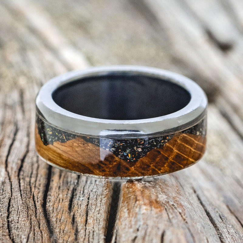 EZRA - WHISKEY BARREL OAK WITH DIAMOND DUST WEDDING RING – Staghead Designs